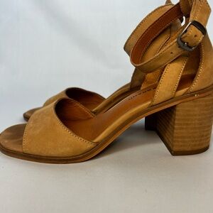 Lucky Brand Tan Leather Block Heel Ankle Strap Sandals Size 7.5
